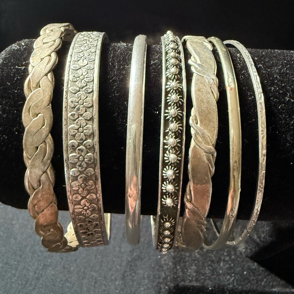 Set of 7 Vintage Sterling 925 Silver Bangles 70g
